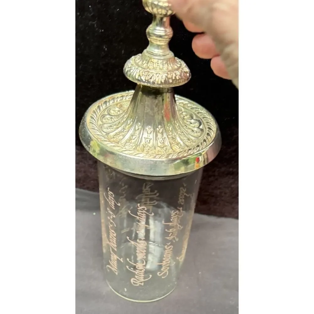 VTG Corning Seed Sprouts Cylinder 520 Glass Clear w/Brown text 1 Liter & Lid